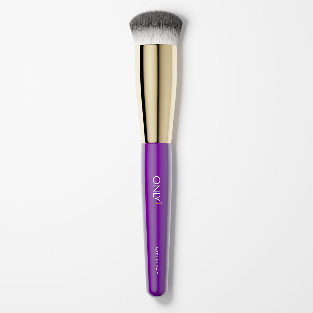 premium foundation brush with soft bristles, gold ferrule, and purple handle for flawless makeup application