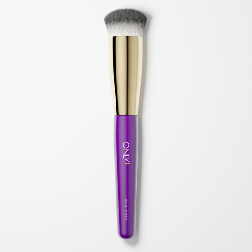 premium foundation brush with soft bristles, gold ferrule, and purple handle for flawless makeup application