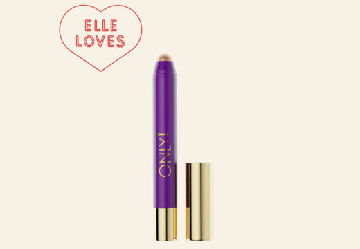 Elle Loves stamp featuring a purple and gold eye pencil with a cap removed.
